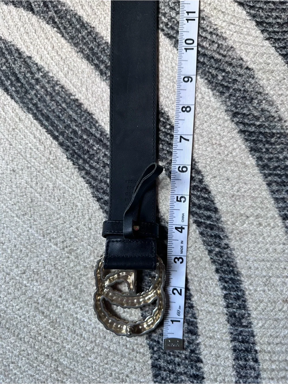 Gucci Black Leather Belt with Braided Gold Double-G Buckle size 42 inches